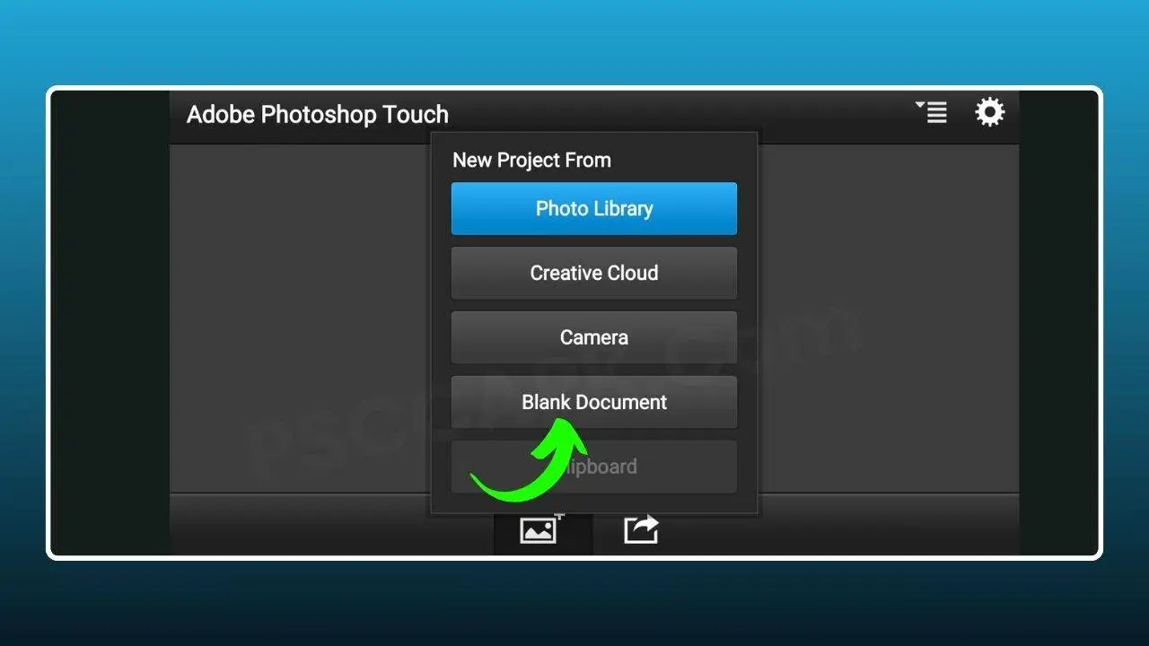 create new project in ps cc app